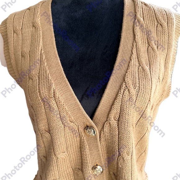 Vintage Haberdashery Brown Cropped Cable Knit 3-Button Sleeveless Cardigan Small - Picture 1 of 5
